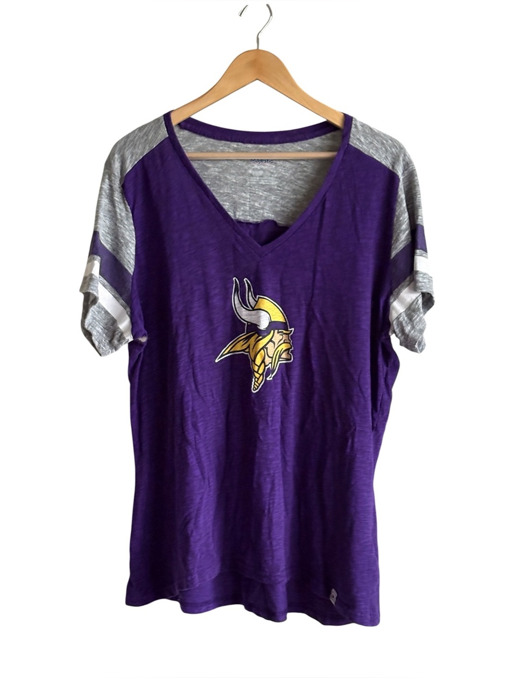 Majestic V Neck Womens MN Vikings Short Sleeve Tee Shirt NFL Size XXL Football